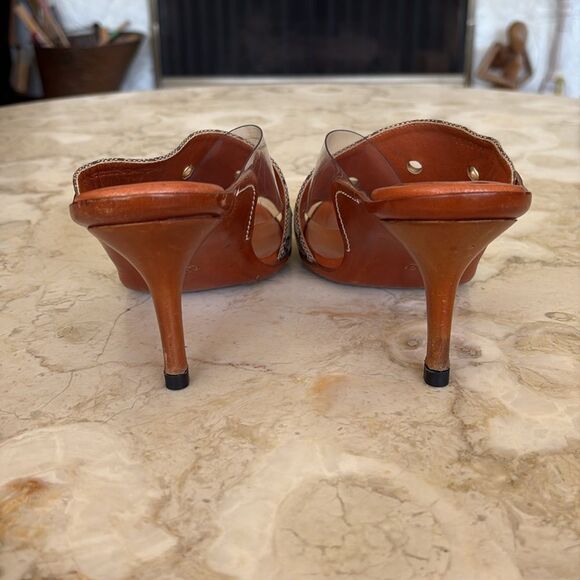 Gucci Vintage Beige/Brown GG Canvas, Leather & PVC Criss Cross Heeled Sandals - Picture 6 of 12